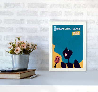 Black Cat Jazz Art Print by Jason Stanley A4 Oak Frame