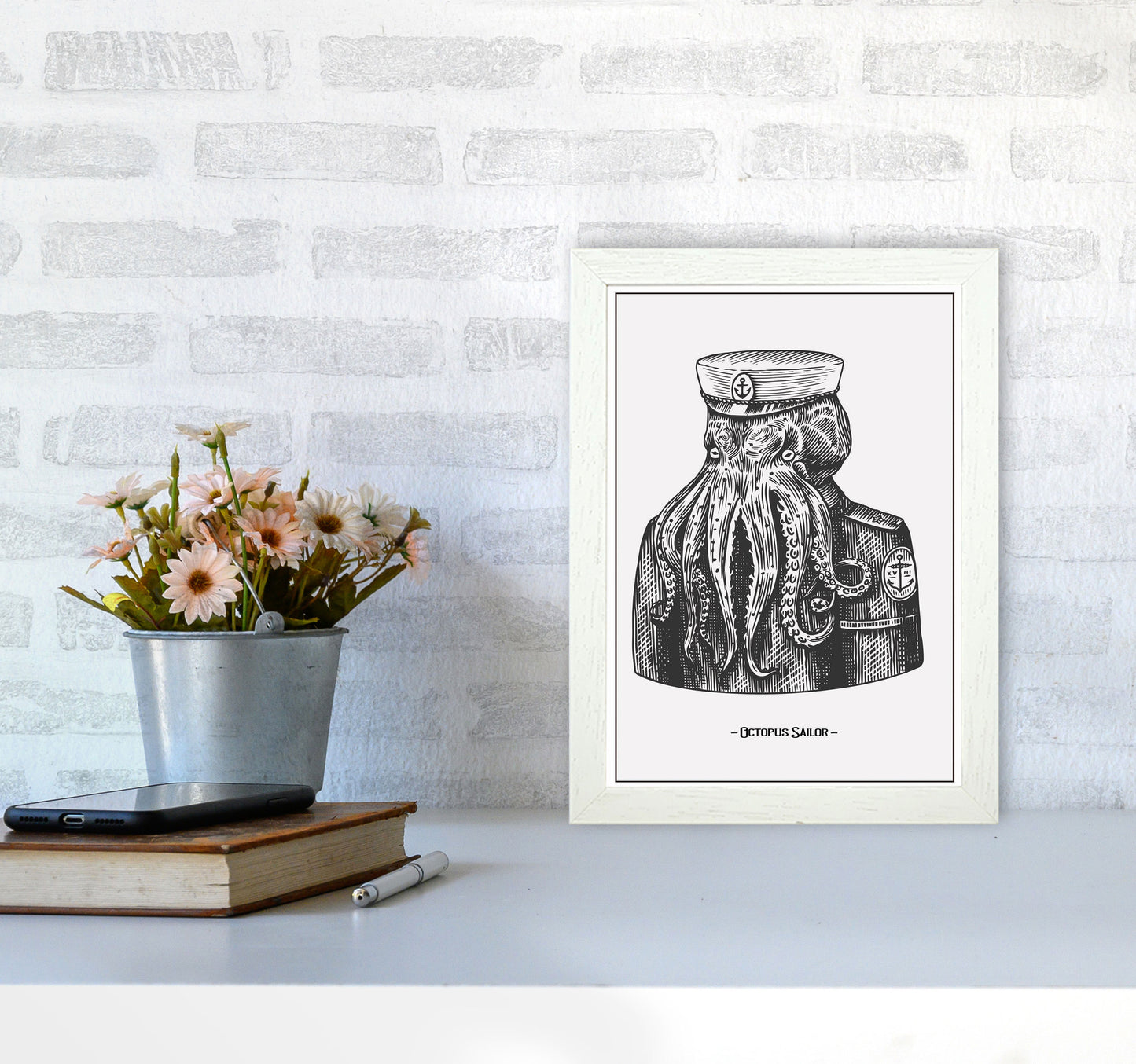 Octopus Sailor Art Print by Jason Stanley A4 Oak Frame