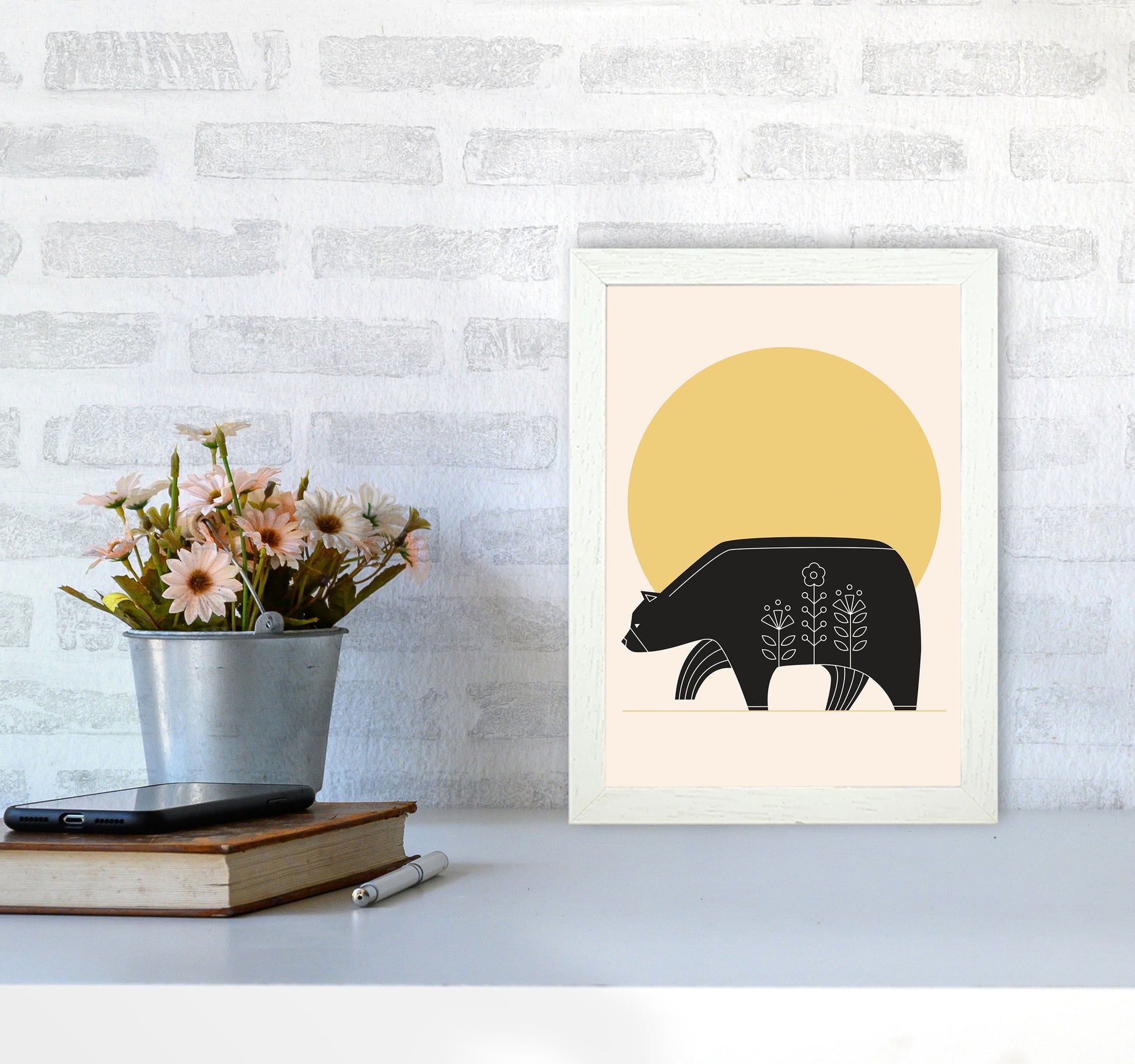 Sunny Day Bear Art Print by Jason Stanley A4 Oak Frame