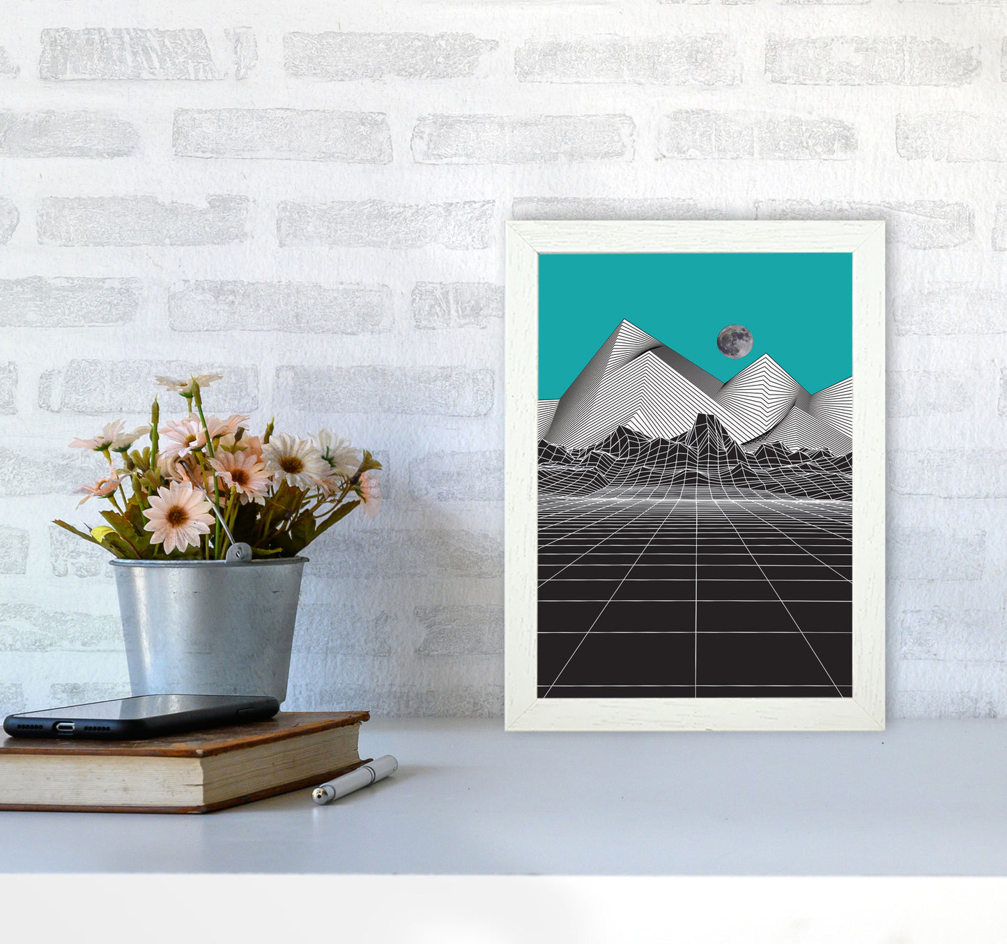 Moon Rise Blue Art Print by Jason Stanley A4 Oak Frame
