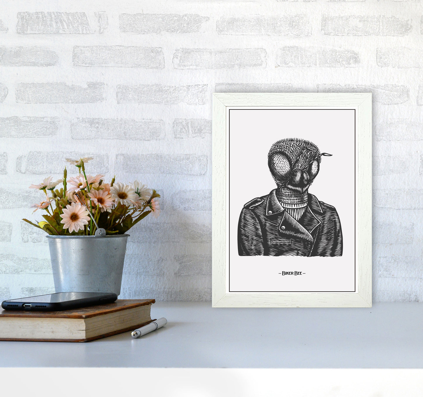 The Biker Bee Art Print by Jason Stanley A4 Oak Frame