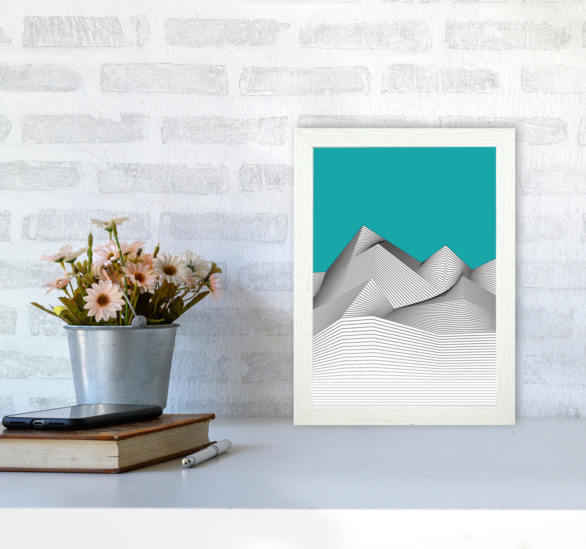 Blue Mountain Art Print by Jason Stanley A4 Oak Frame