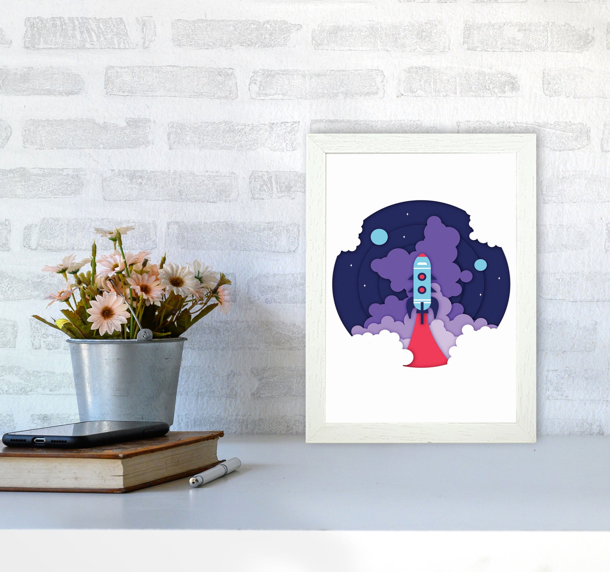 To The Moon Art Print by Jason Stanley A4 Oak Frame
