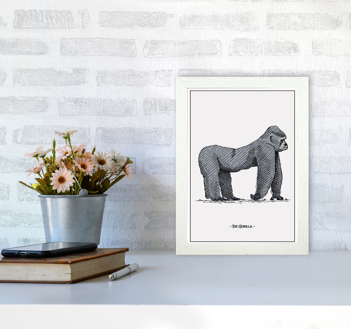 The Gorilla Art Print by Jason Stanley A4 Oak Frame