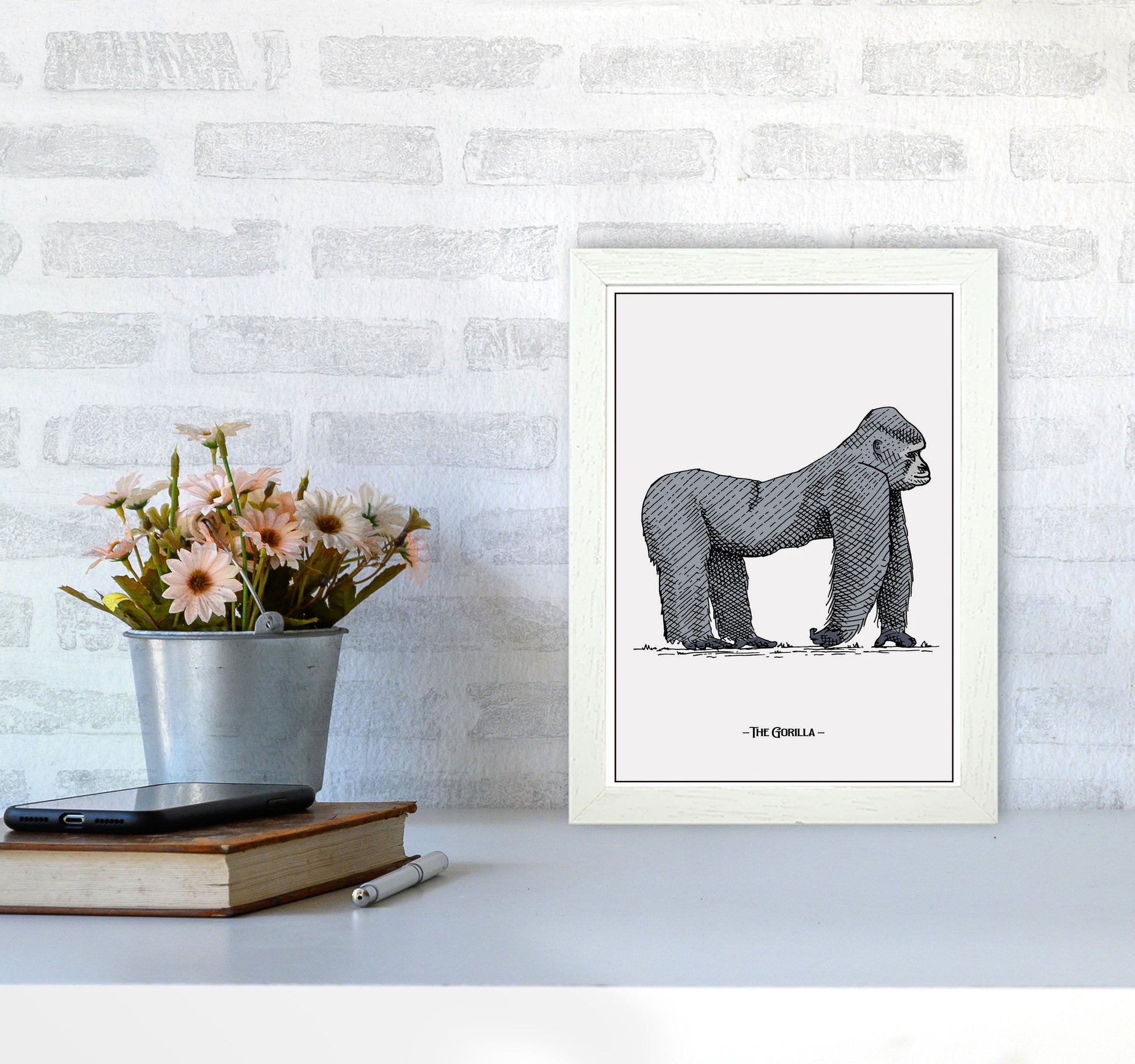 The Gorilla Art Print by Jason Stanley A4 Oak Frame