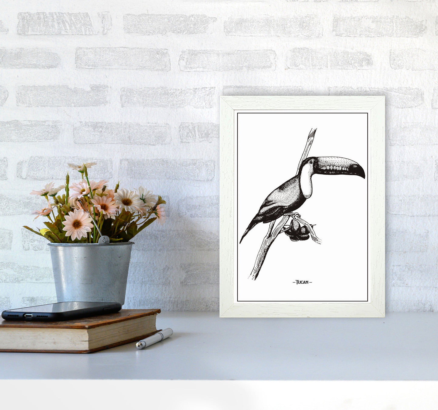 Tucan Art Print by Jason Stanley A4 Oak Frame