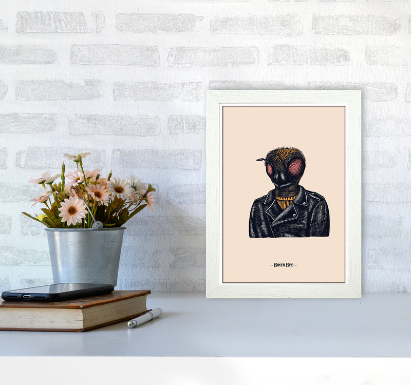 Biker Bee Art Print by Jason Stanley A4 Oak Frame