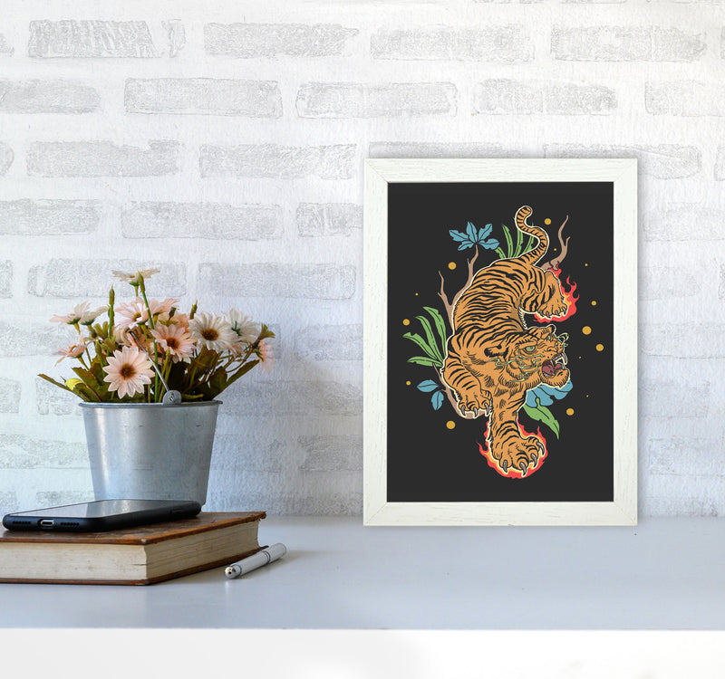 Classic Tiger Tattoo Art Print by Jason Stanley A4 Oak Frame