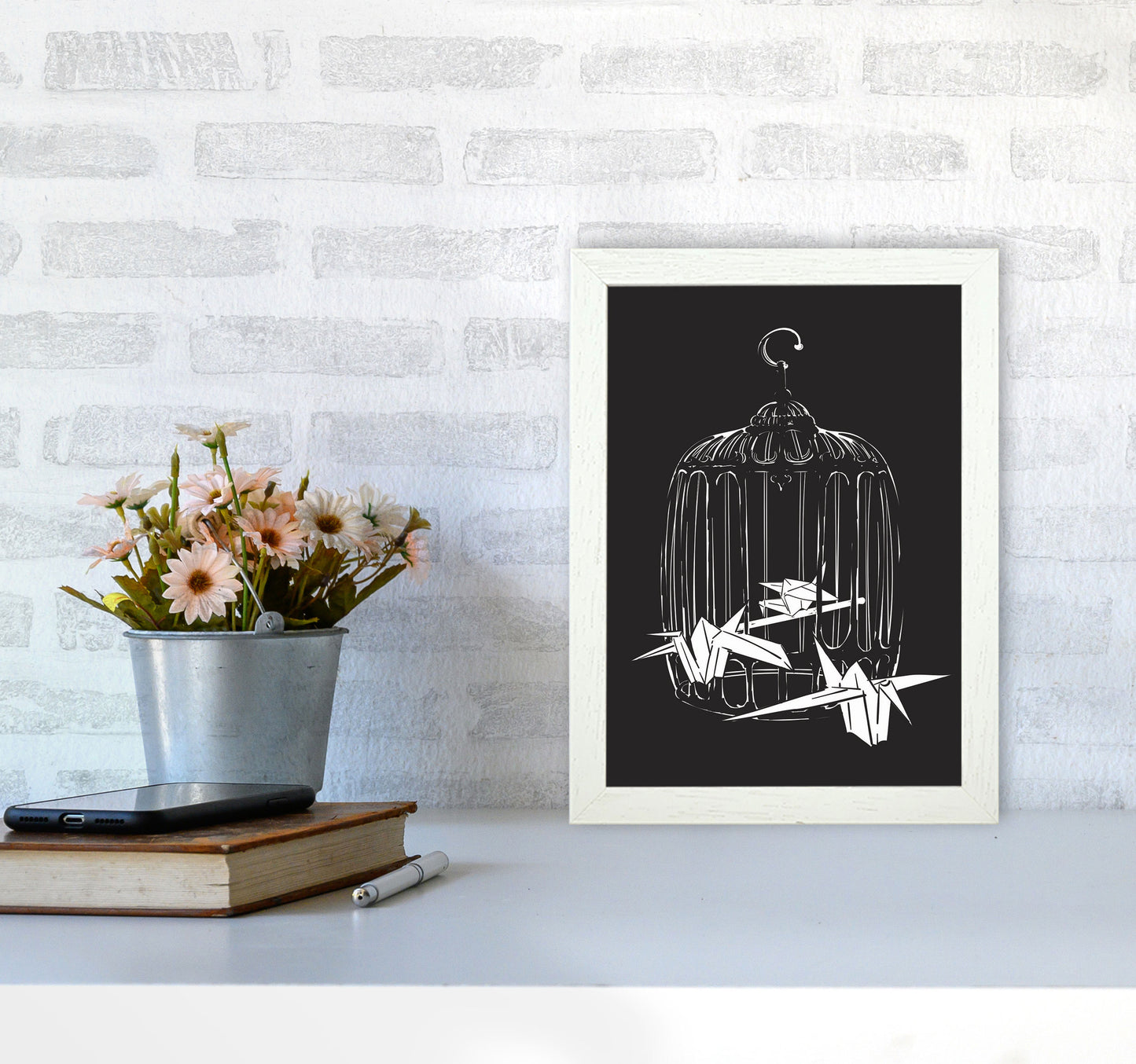 Origami Birds Art Print by Jason Stanley A4 Oak Frame