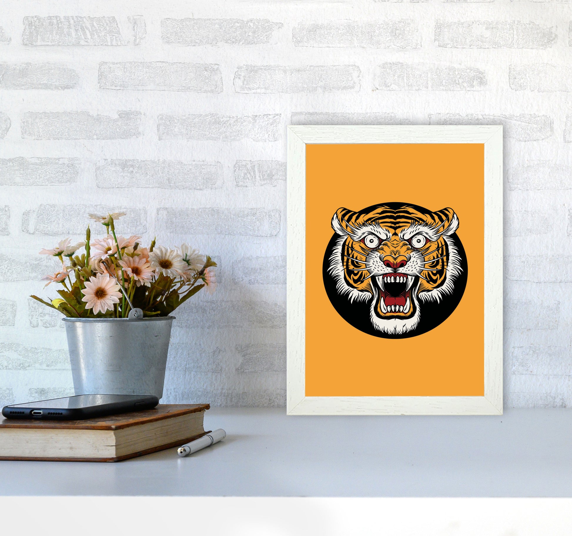 Vintage Tiger Art Print by Jason Stanley A4 Oak Frame