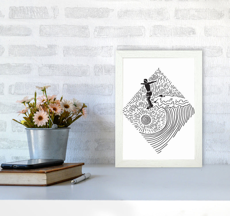 Surfer Line Drawing Art Print by Jason Stanley A4 Oak Frame
