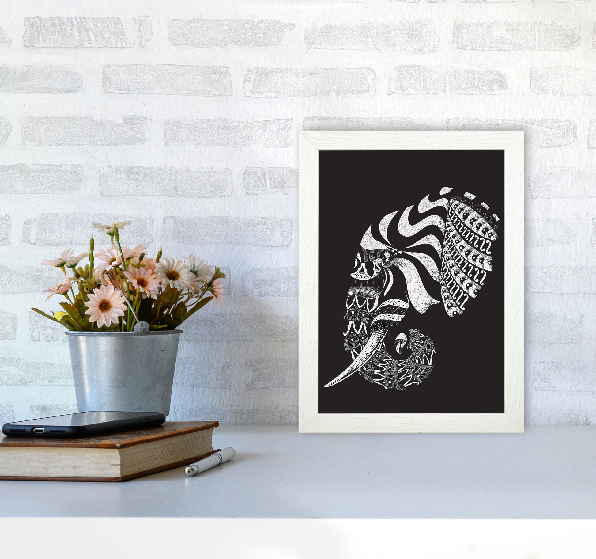 Ornate Elephant II Art Print by Jason Stanley A4 Oak Frame
