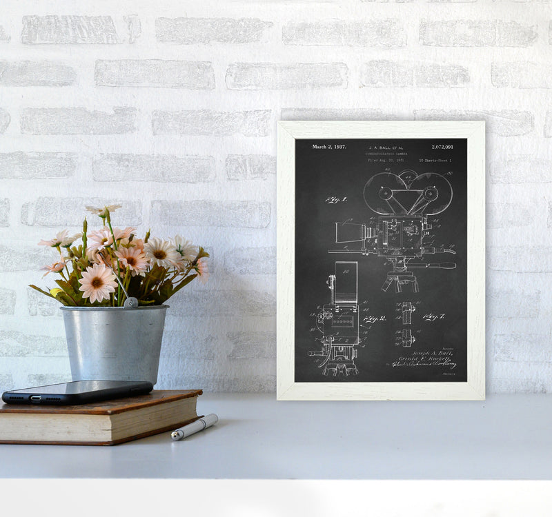 Cinema Camera Patent-Chalkboard Art Print by Jason Stanley A4 Oak Frame