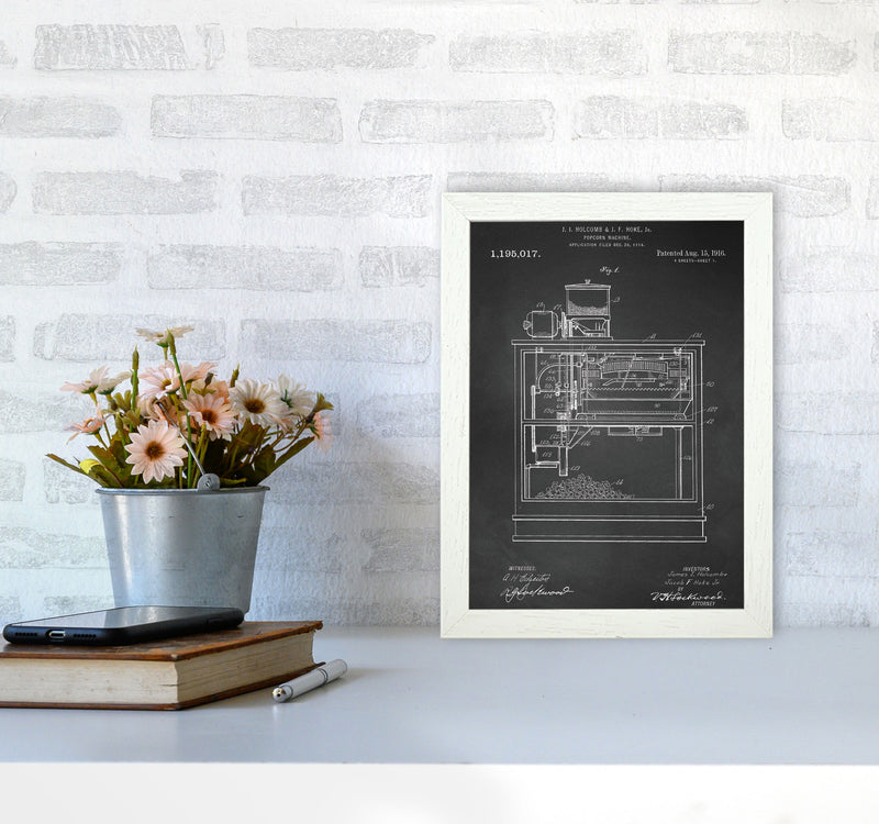 Popcorn Machine Patent- Chalkboard Art Print by Jason Stanley A4 Oak Frame