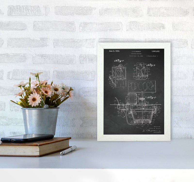 Popcorn Machine Patent 2-Chalkboard Art Print by Jason Stanley A4 Oak Frame
