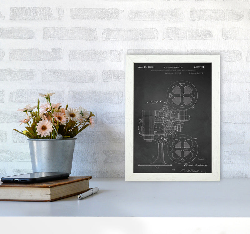 Motion Picture Projector Patent-Chalkboard Art Print by Jason Stanley A4 Oak Frame
