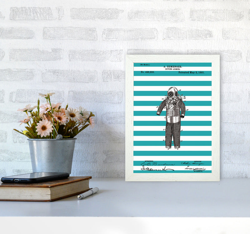 Diving Armor Patent Stripe Art Print by Jason Stanley A4 Oak Frame
