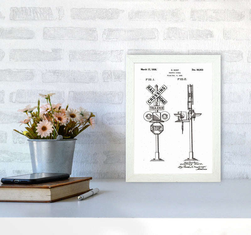 Rail Road Crossing Sign Patent Art Print by Jason Stanley A4 Oak Frame