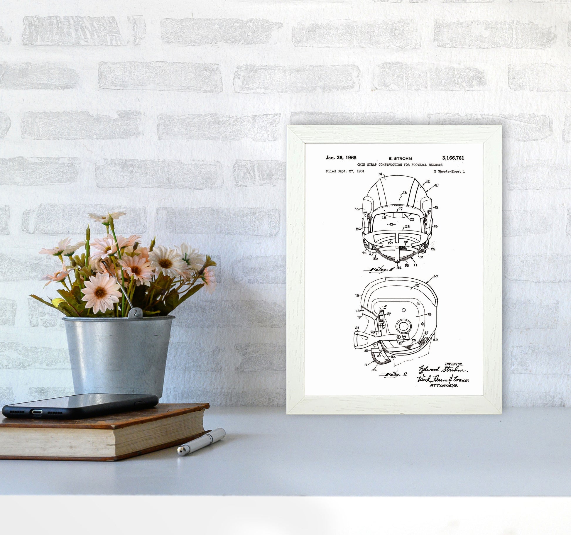 Football Helmet Patent 2 Art Print by Jason Stanley A4 Oak Frame