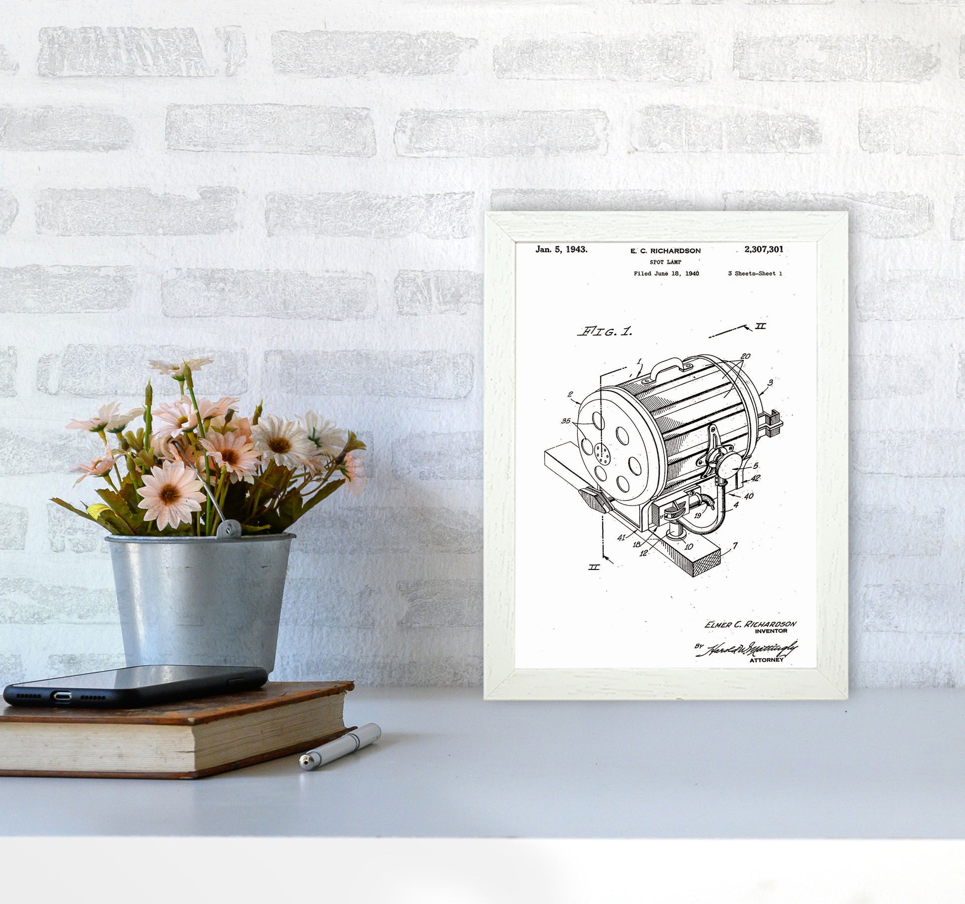 Cinema Spot Light Patent Art Print by Jason Stanley A4 Oak Frame