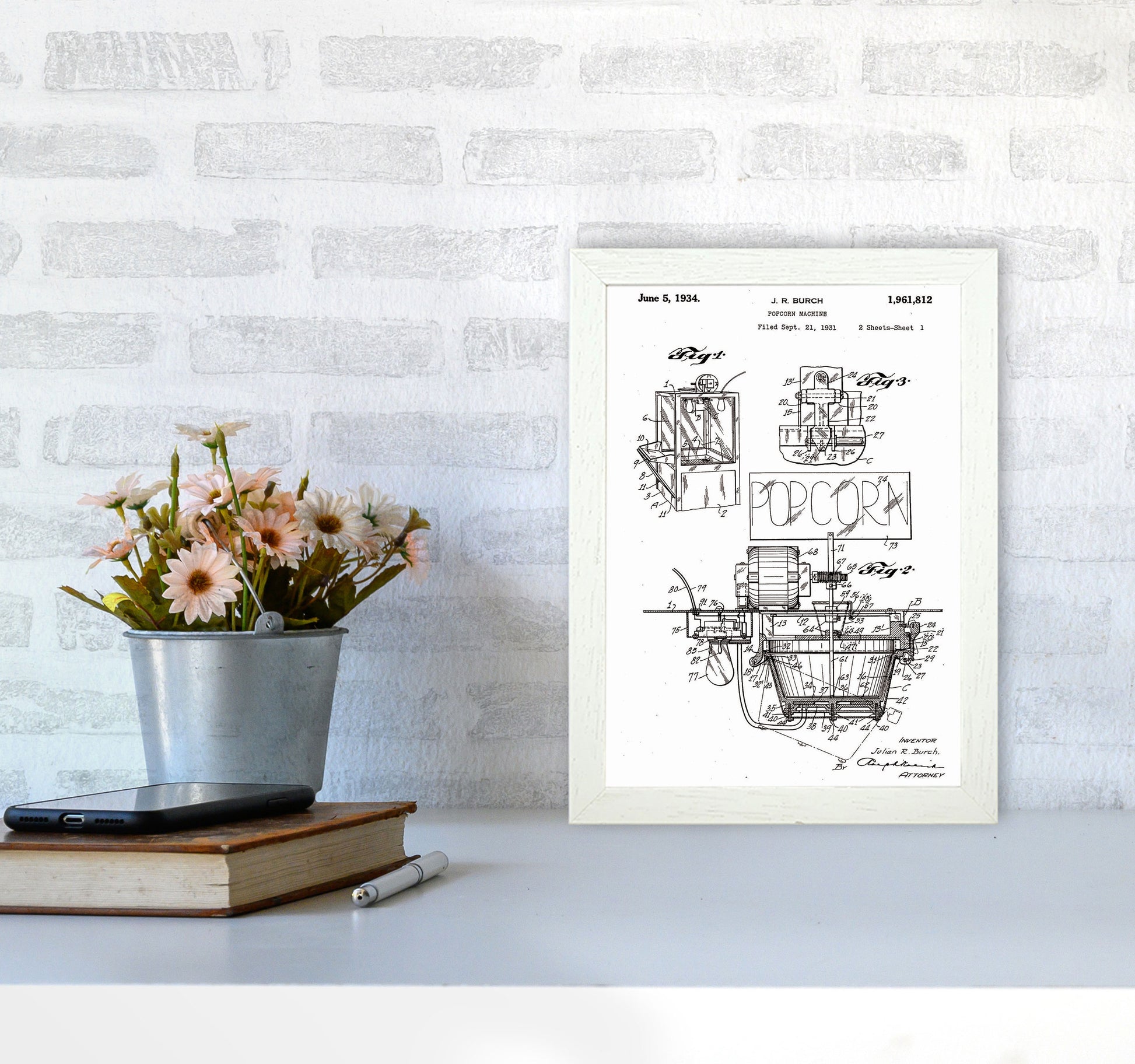 Popcorn Machine Patent 2 Art Print by Jason Stanley A4 Oak Frame