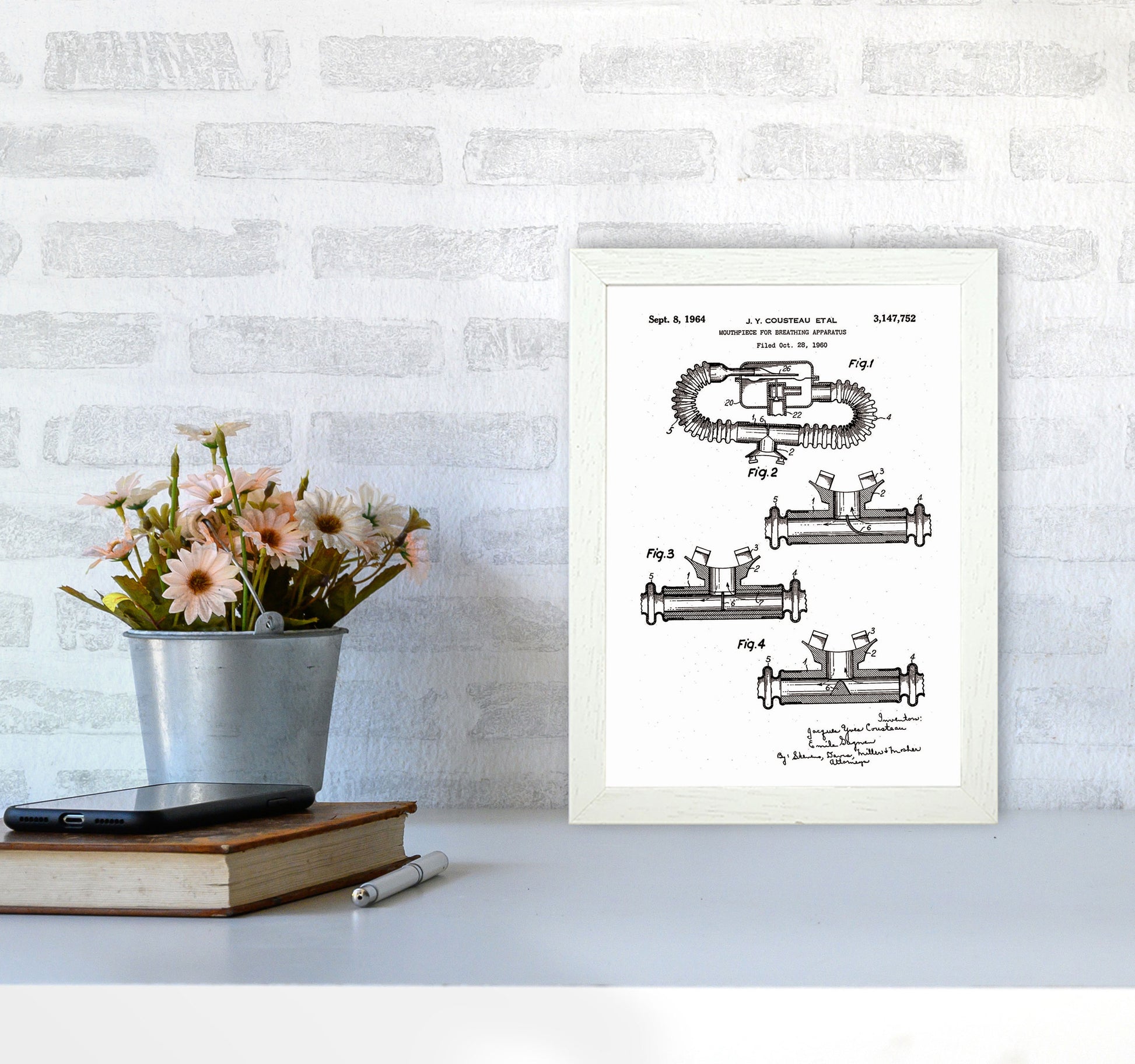 Diving Apparatus Patent Art Print by Jason Stanley A4 Oak Frame