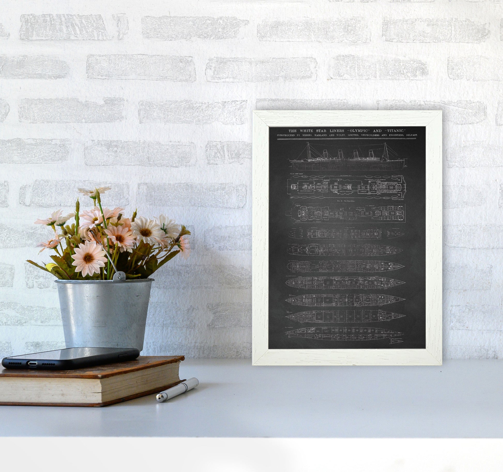 Titanic Patent- Chalkboard Art Print by Jason Stanley A4 Oak Frame