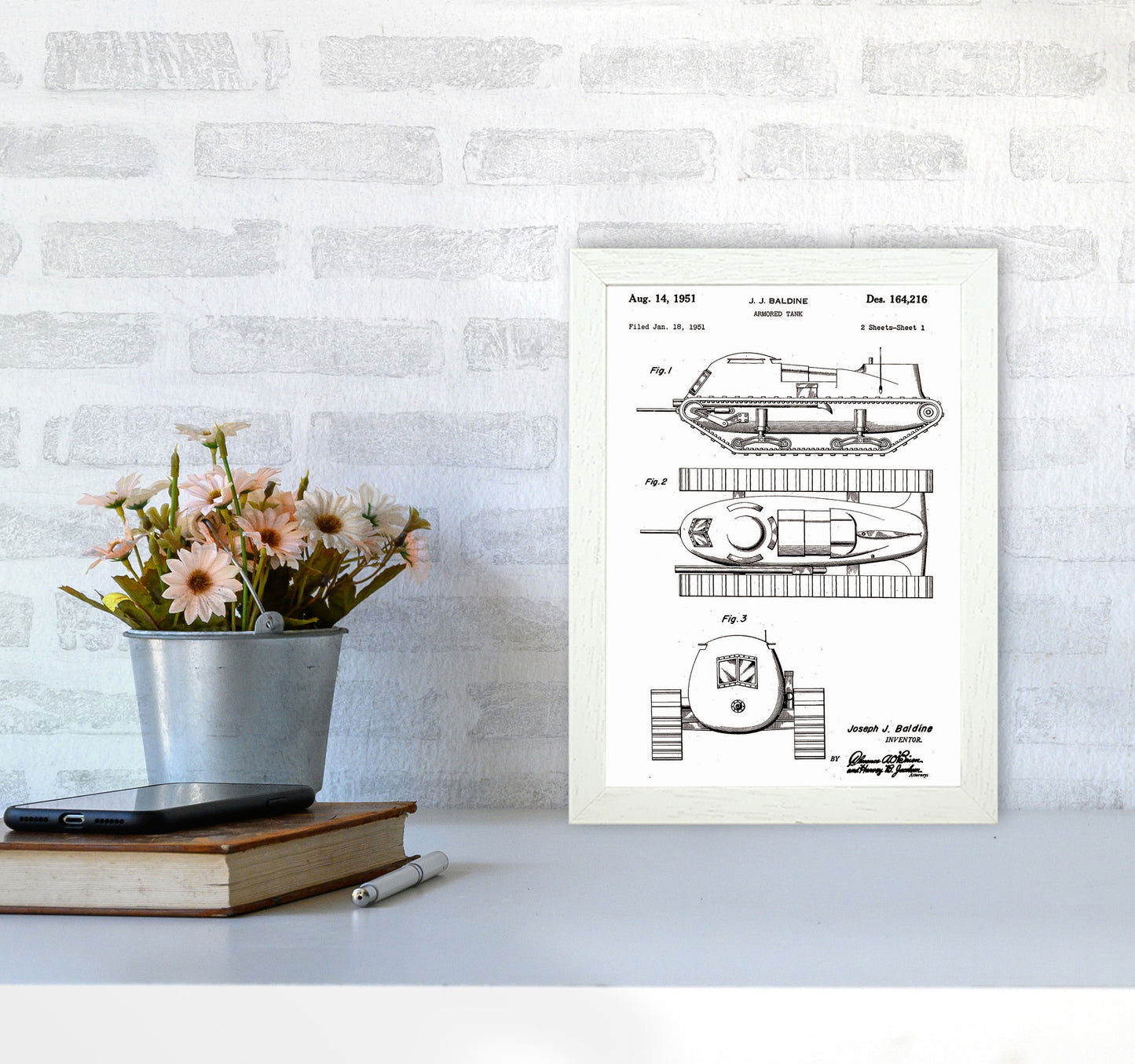 Armored Tank Patent White Art Print by Jason Stanley A4 Oak Frame