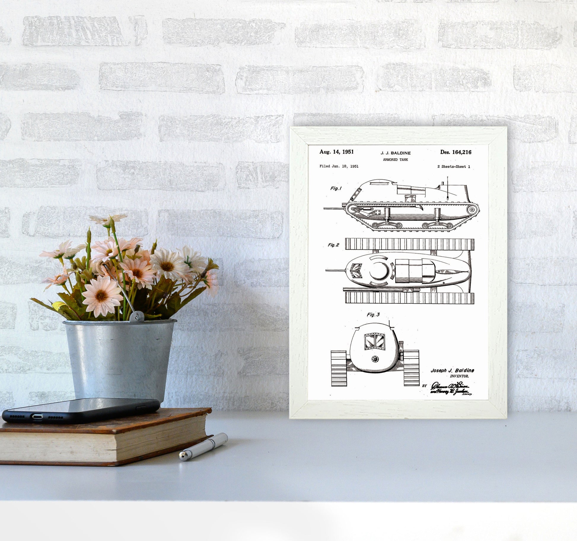 Armored Tank Patent White Art Print by Jason Stanley A4 Oak Frame