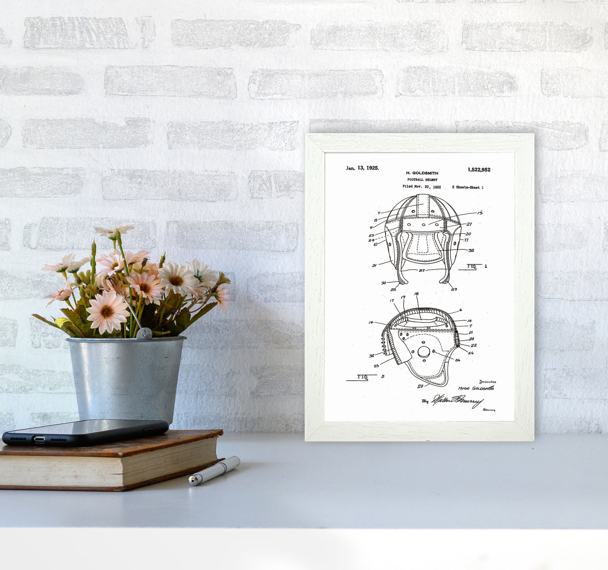 Football Helmet Patent Art Print by Jason Stanley A4 Oak Frame