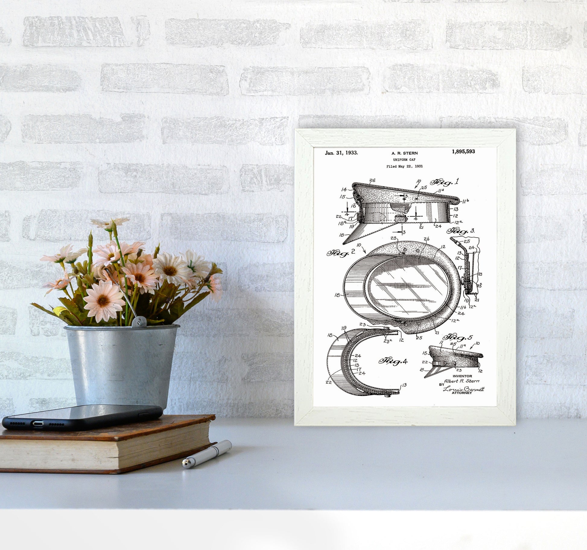 Police Man Hat Patent Art Print by Jason Stanley A4 Oak Frame