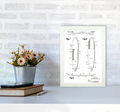 Surfboard Patent White Art Print by Jason Stanley A4 Oak Frame