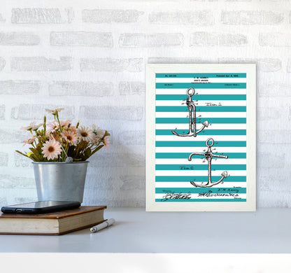 Anchor Patent Stripe Art Print by Jason Stanley A4 Oak Frame