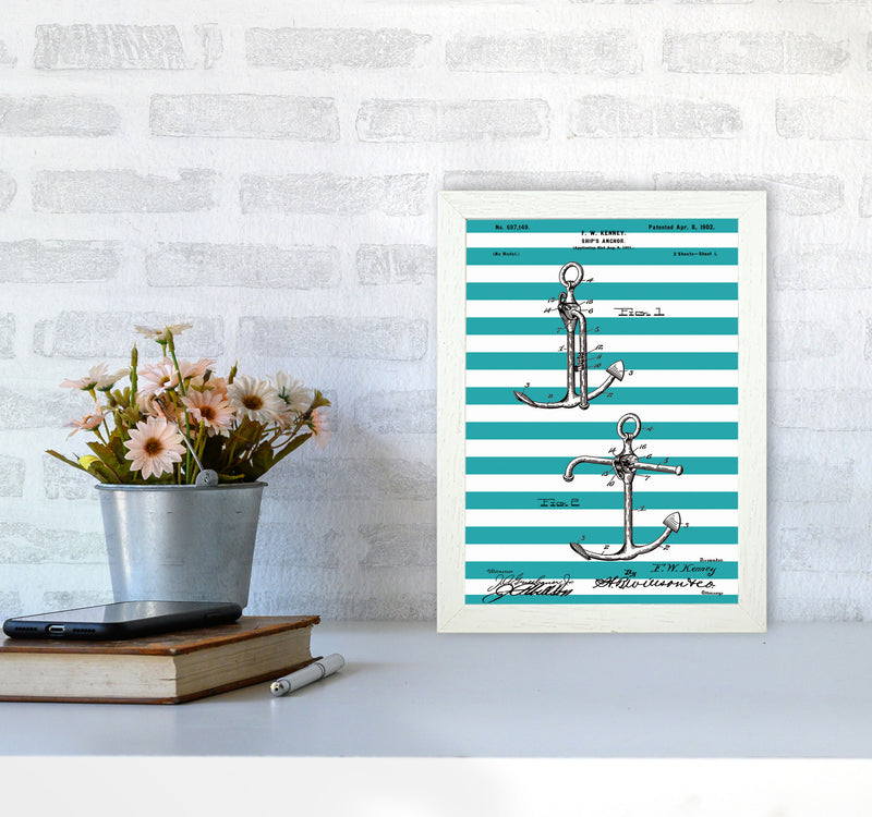 Anchor Patent Stripe Art Print by Jason Stanley A4 Oak Frame