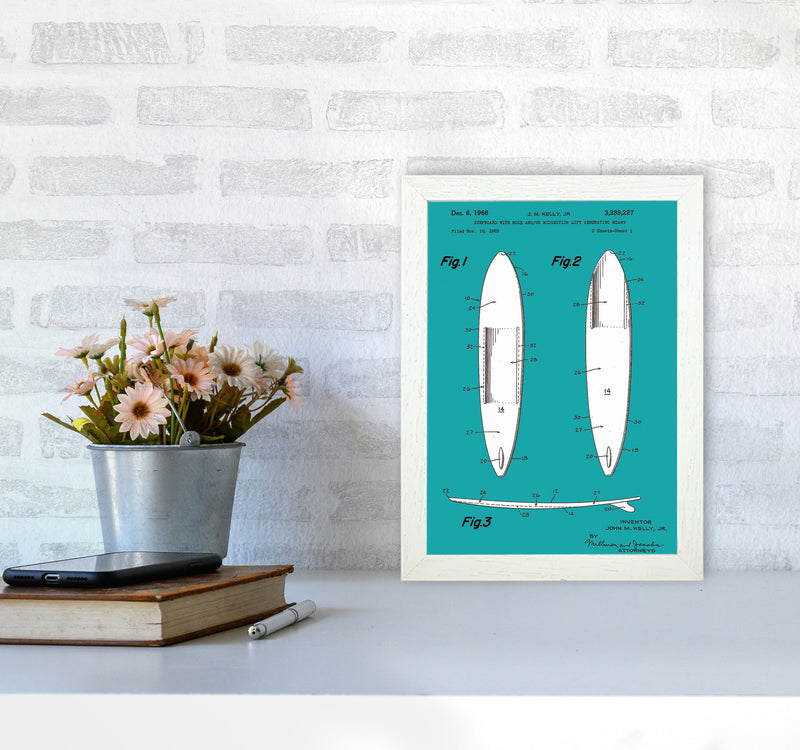 Surfboard Patent Blue Art Print by Jason Stanley A4 Oak Frame
