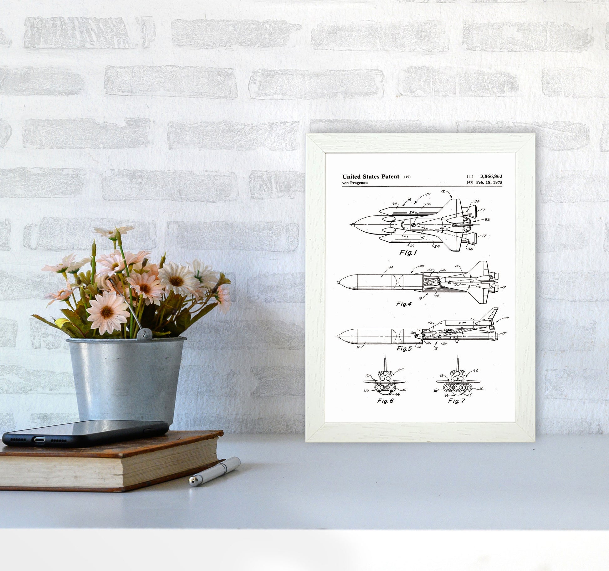 Space Shuttle Patent Art Print by Jason Stanley A4 Oak Frame