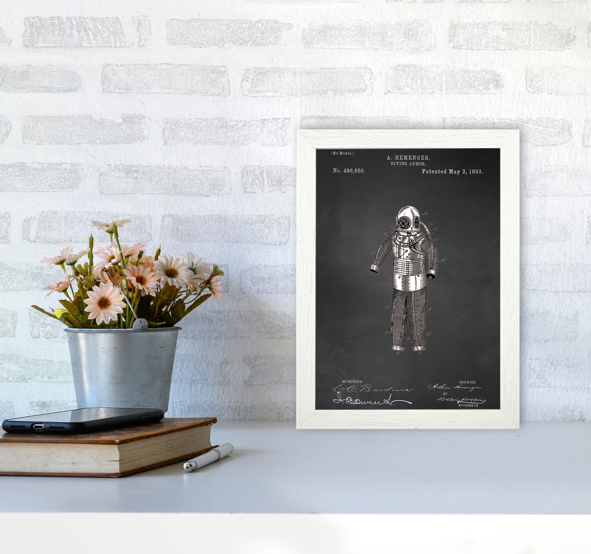 Diving Armor Patent Art Print by Jason Stanley A4 Oak Frame