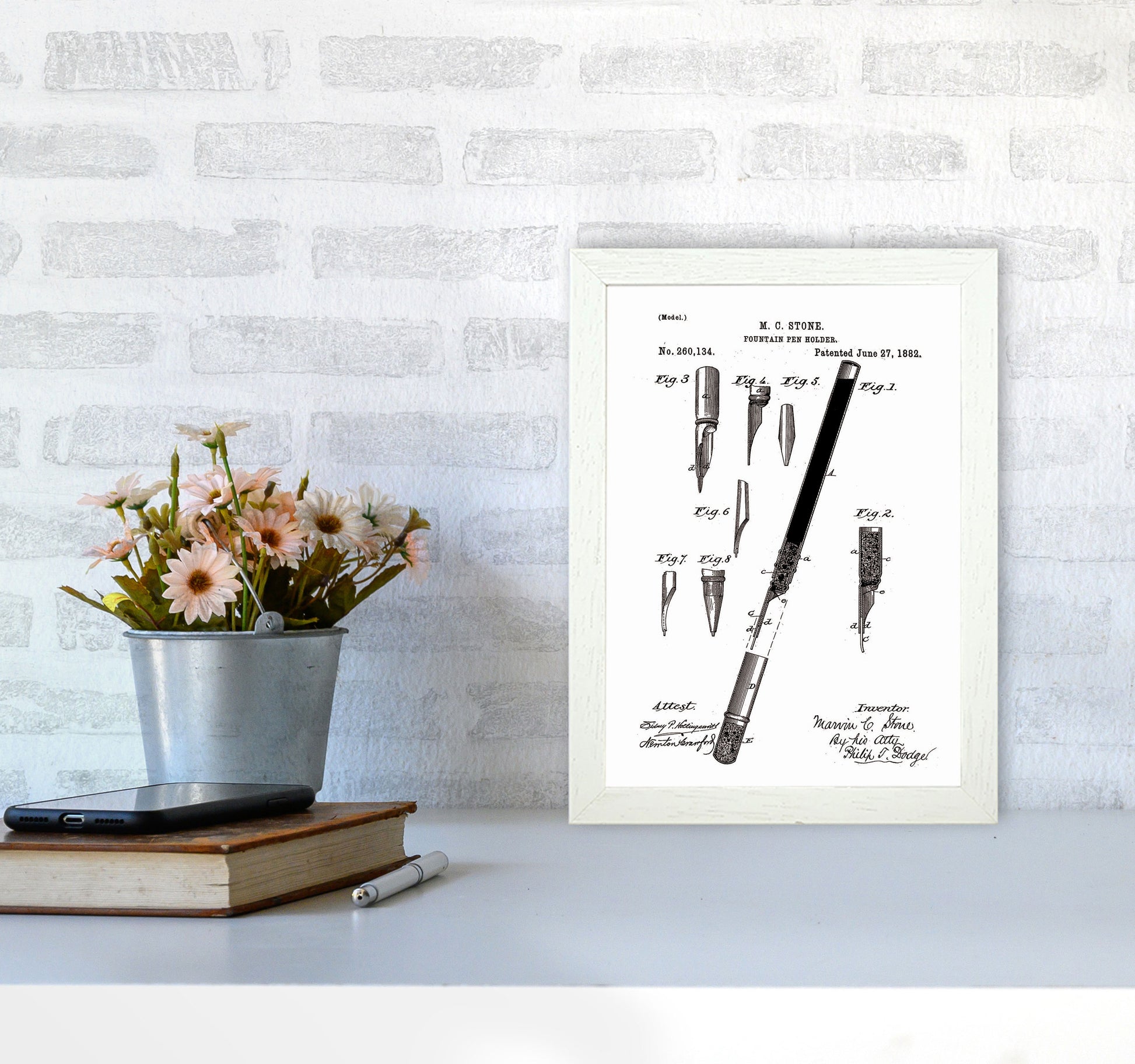Fountain Pen Patent Art Print by Jason Stanley A4 Oak Frame