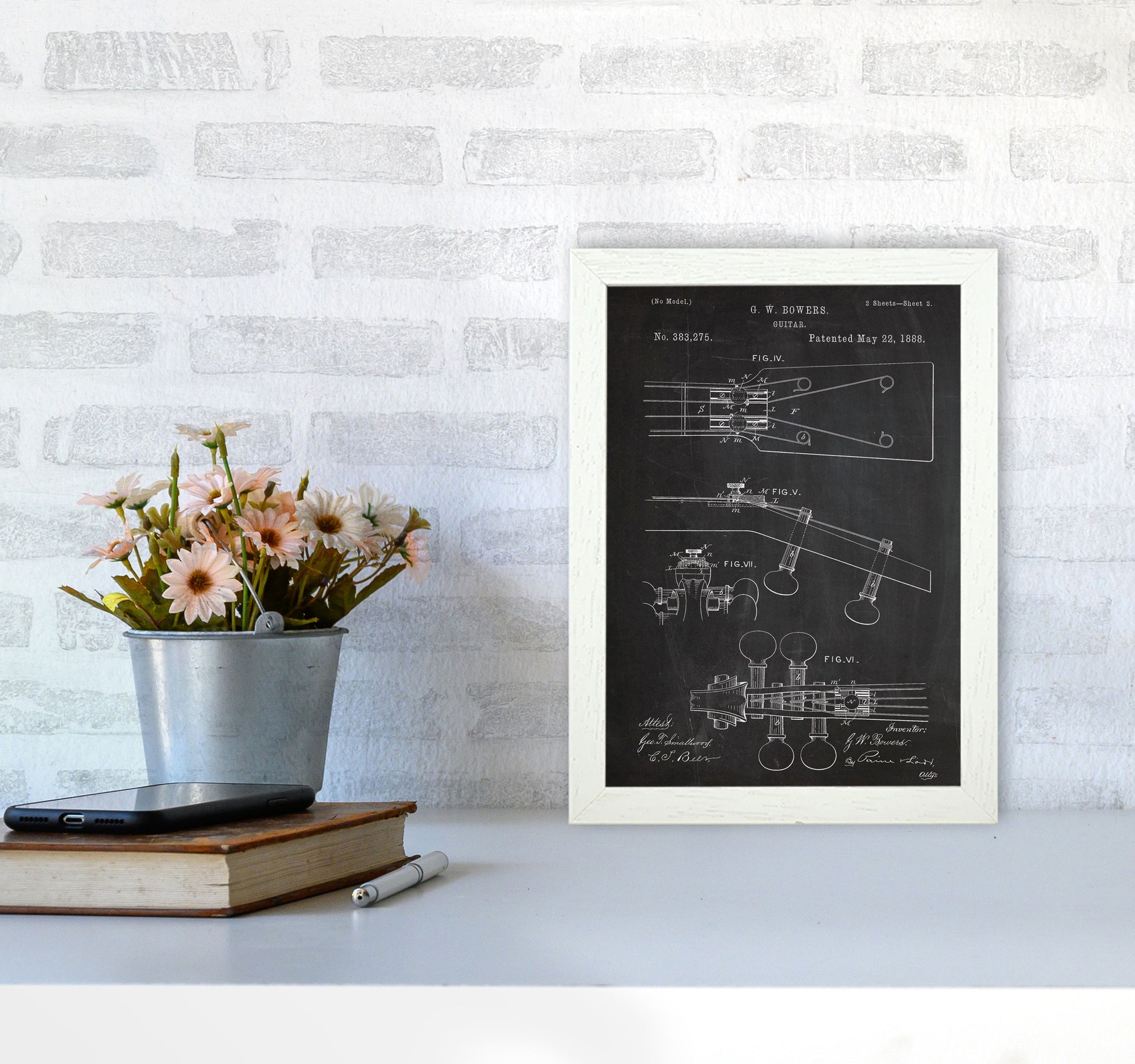 Guitar Neck Patent Art Print by Jason Stanley A4 Oak Frame