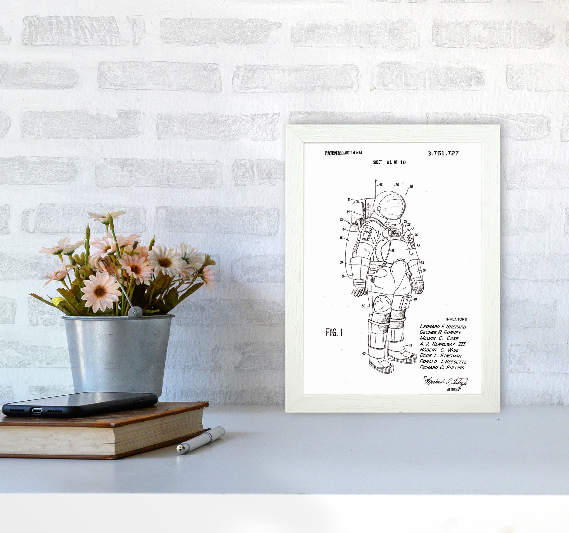 Spacesuit Patent Art Print by Jason Stanley A4 Oak Frame