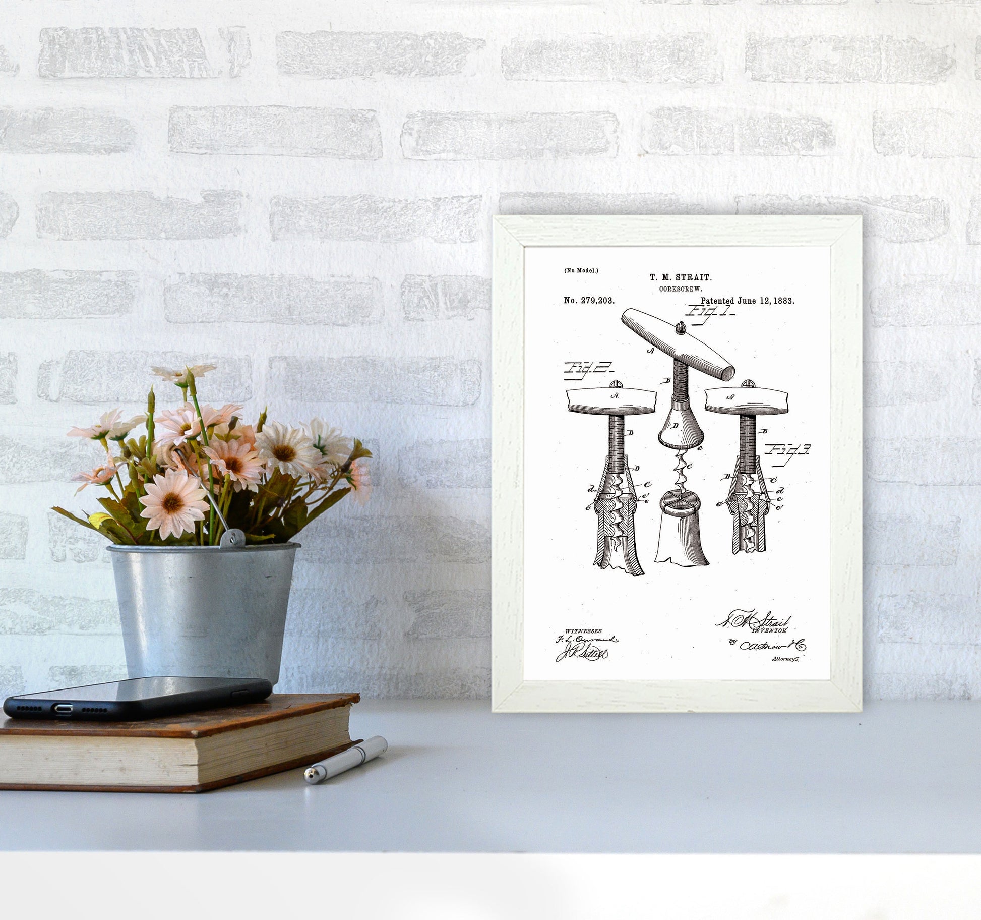 Corkscrew Patent Art Print by Jason Stanley A4 Oak Frame