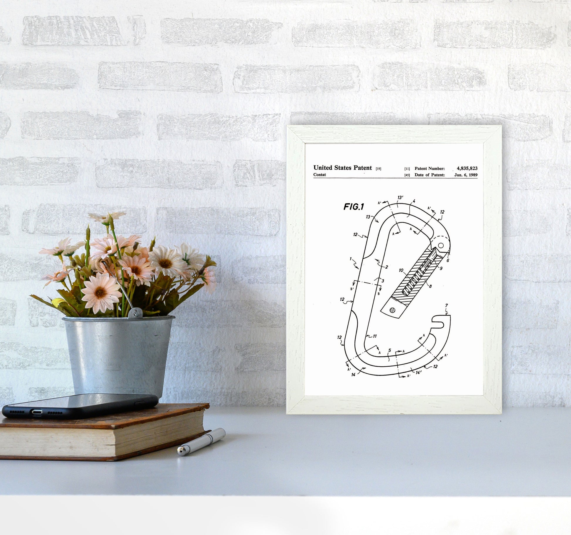 Caribiner Patent Art Print by Jason Stanley A4 Oak Frame