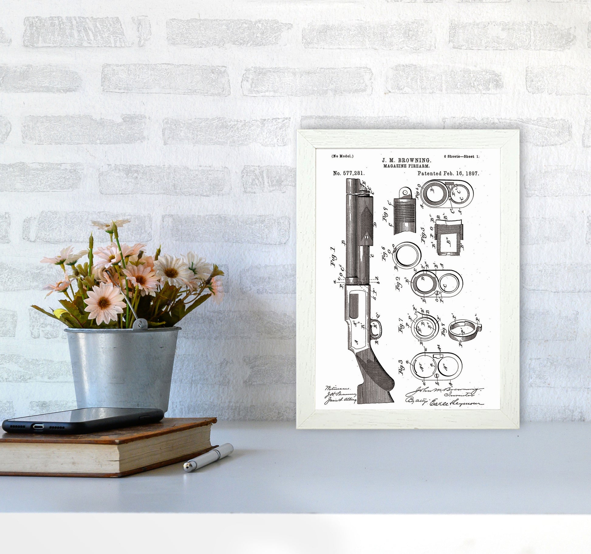 Shotgun Patent Art Print by Jason Stanley A4 Oak Frame