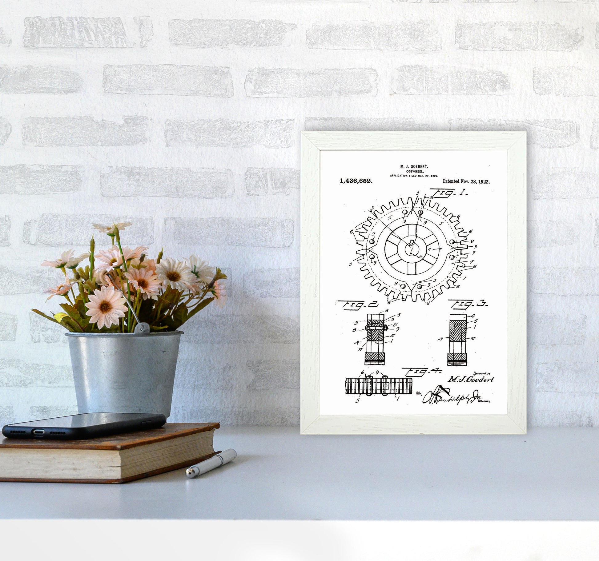 Cogwheel Patent Art Print by Jason Stanley A4 Oak Frame
