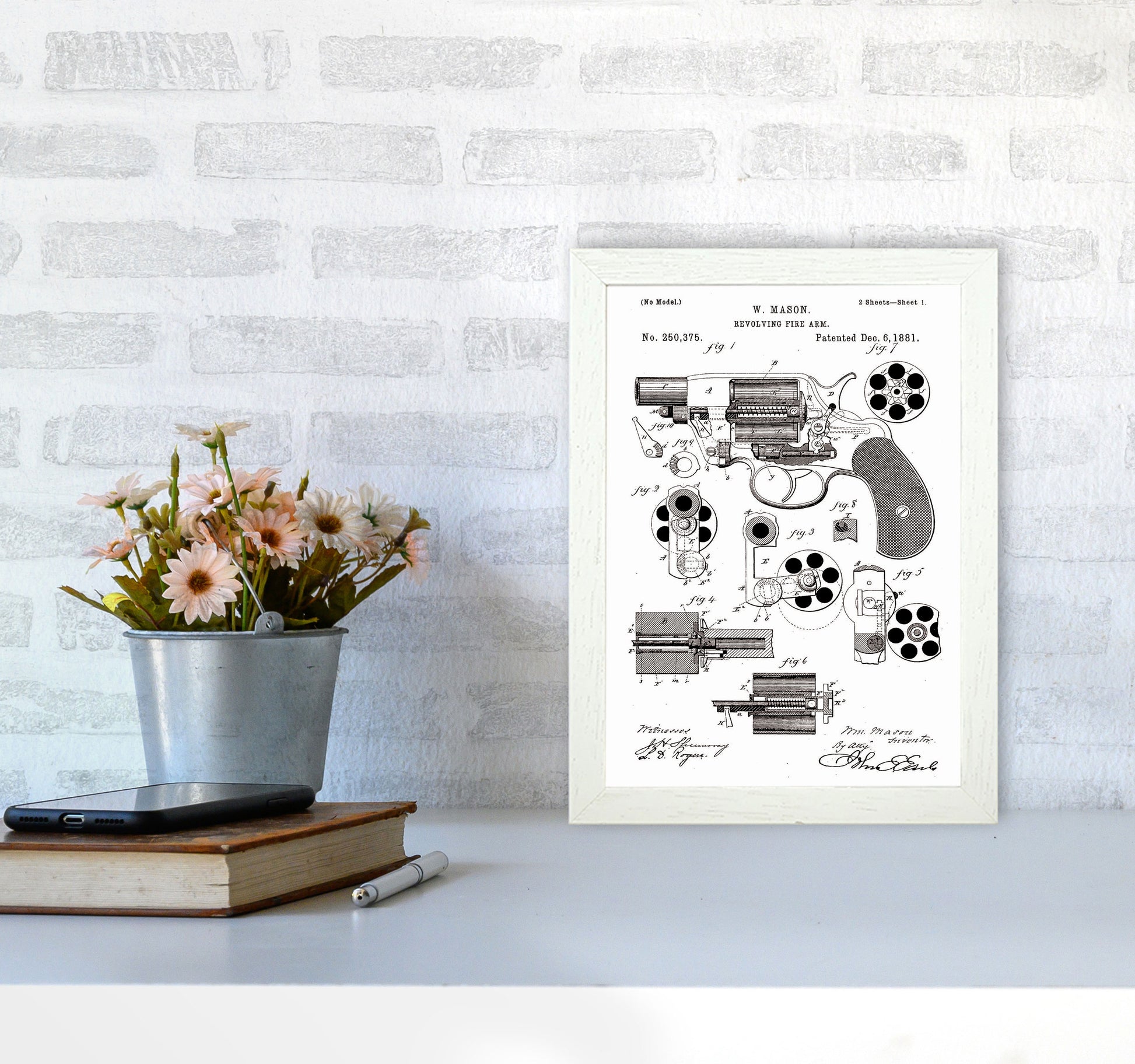 Hand Gun Patent Art Print by Jason Stanley A4 Oak Frame