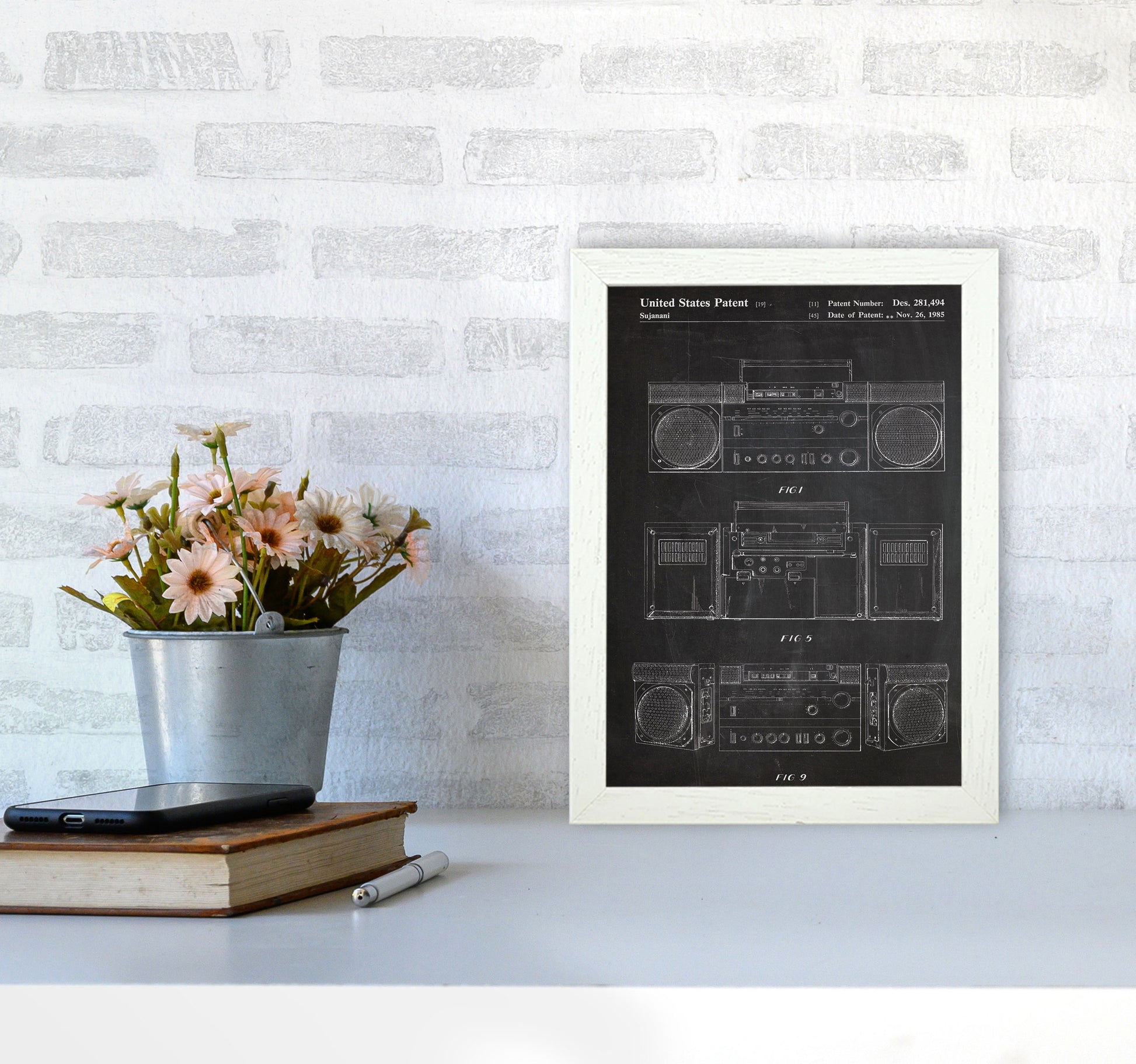 Boombox Patent Art Print by Jason Stanley A4 Oak Frame