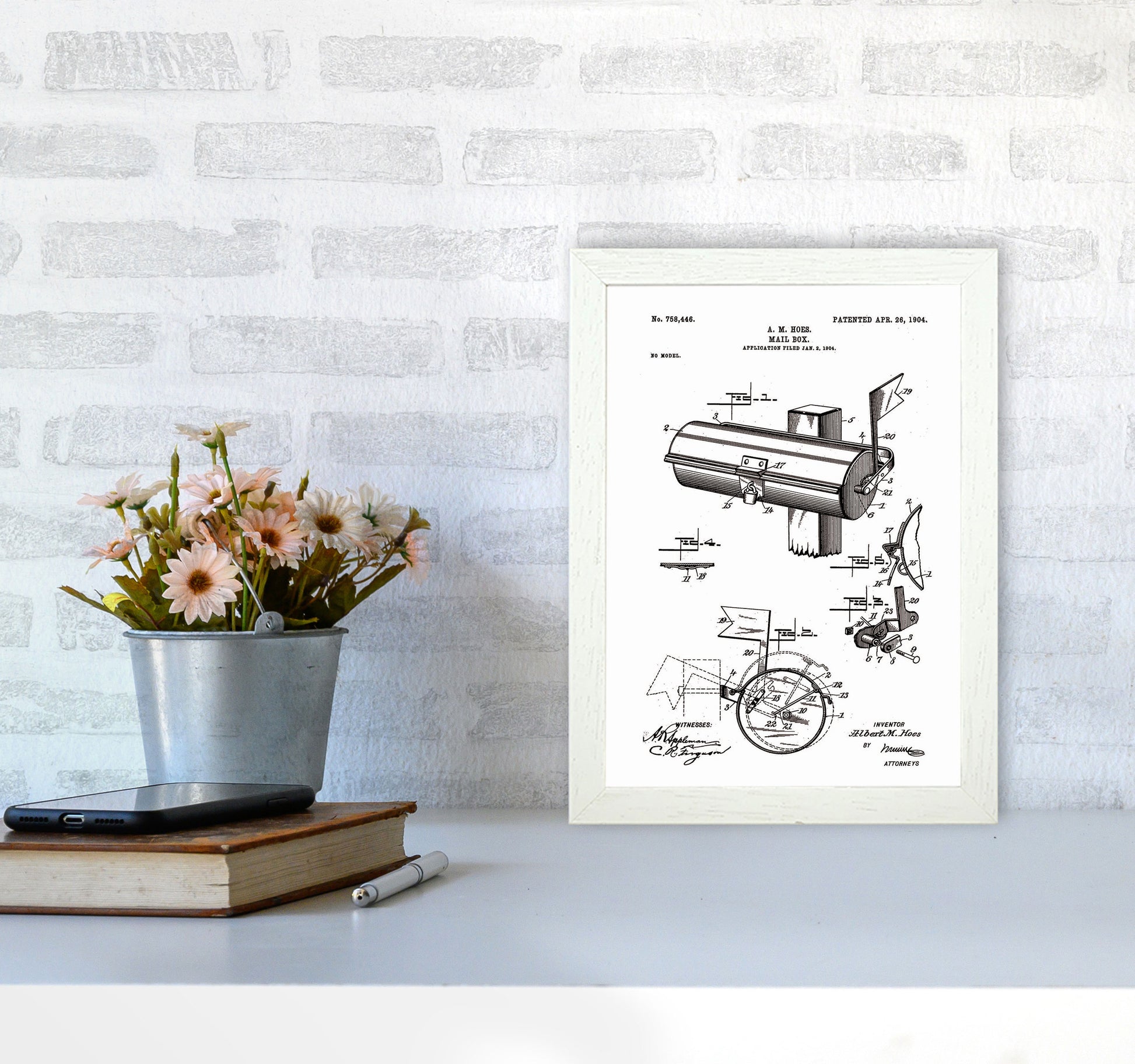 Mailbox Patent Art Print by Jason Stanley A4 Oak Frame