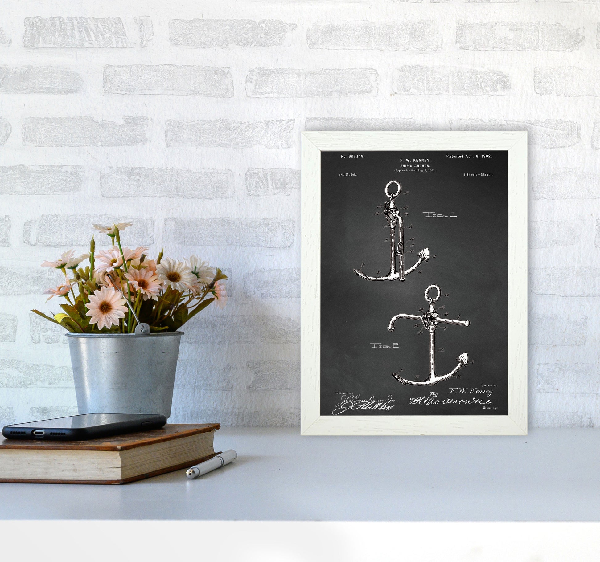 Anchor Patent 1 Art Print by Jason Stanley A4 Oak Frame