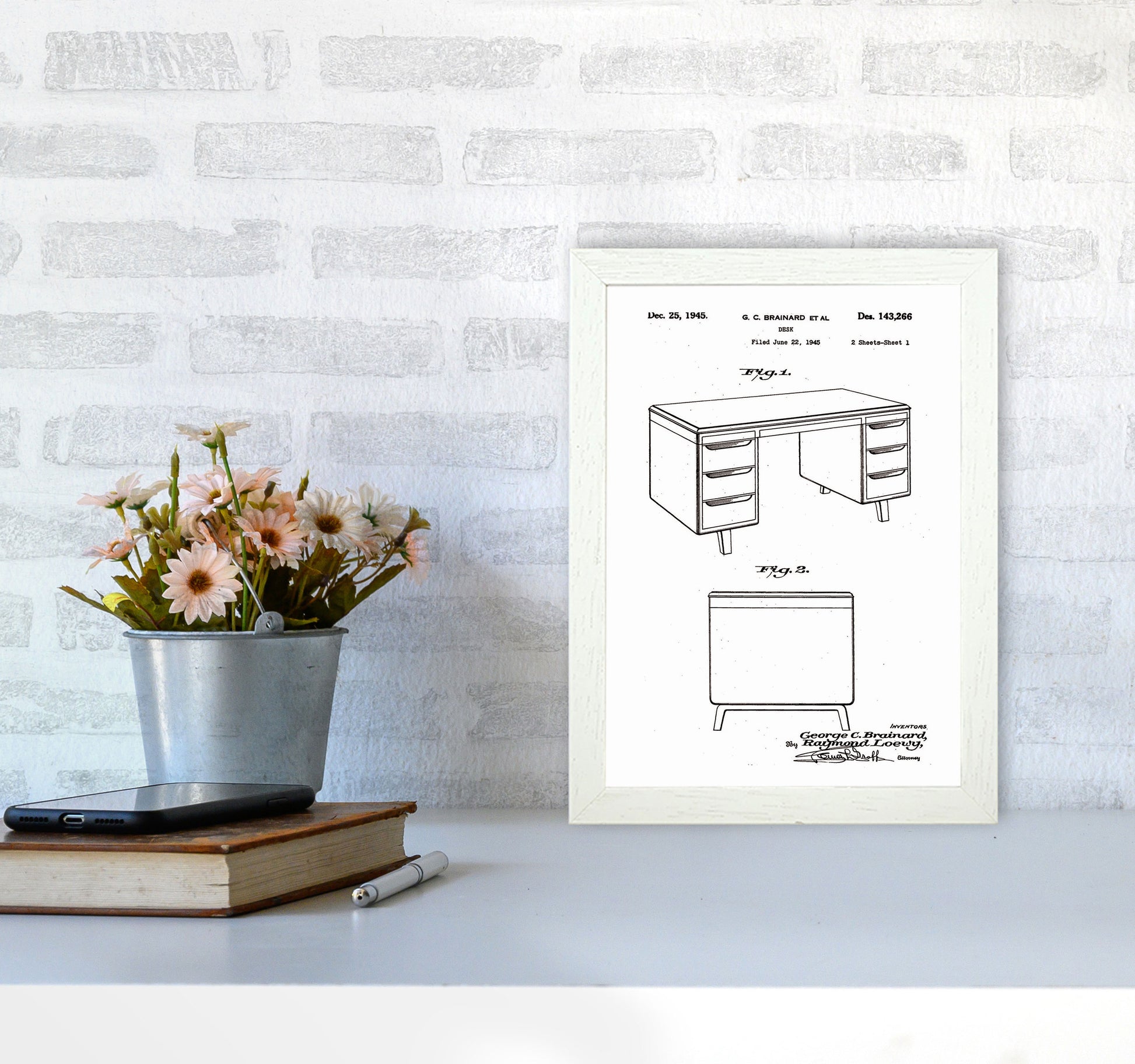 Desk Patent Art Print by Jason Stanley A4 Oak Frame