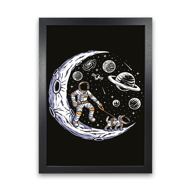 Doggie Moon Walks Art Print by Jason Stanley Black Grain